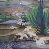 Landschaft mit Vögeln, 1955, Aquarell, Privatbesitz