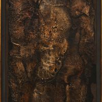 Drei Figuren, 1960, Mischtechnik auf Holz, Privatbesitz